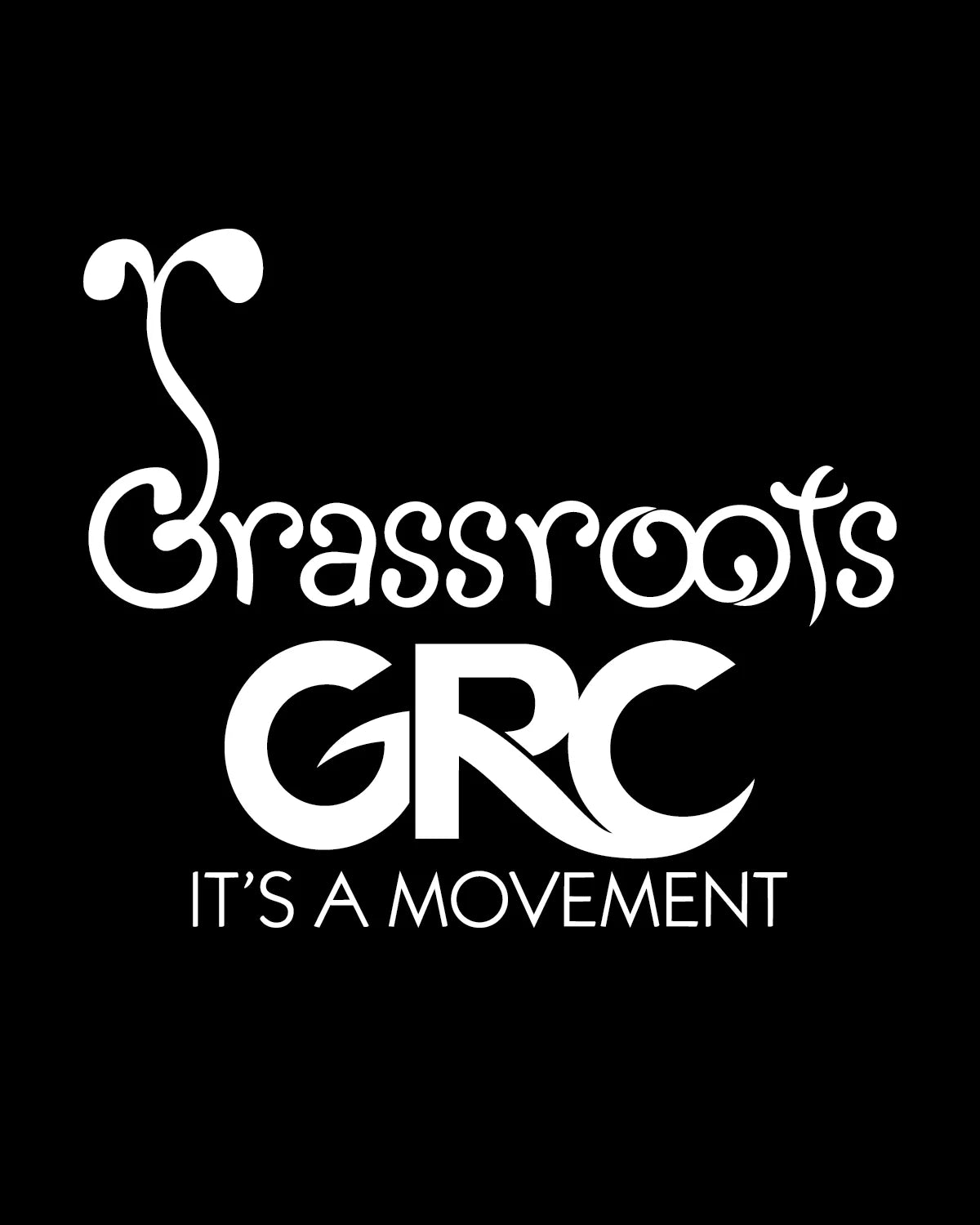 Grassroots California logo on black background featuring bold typography and the phrase ‘It’s a Movement.
