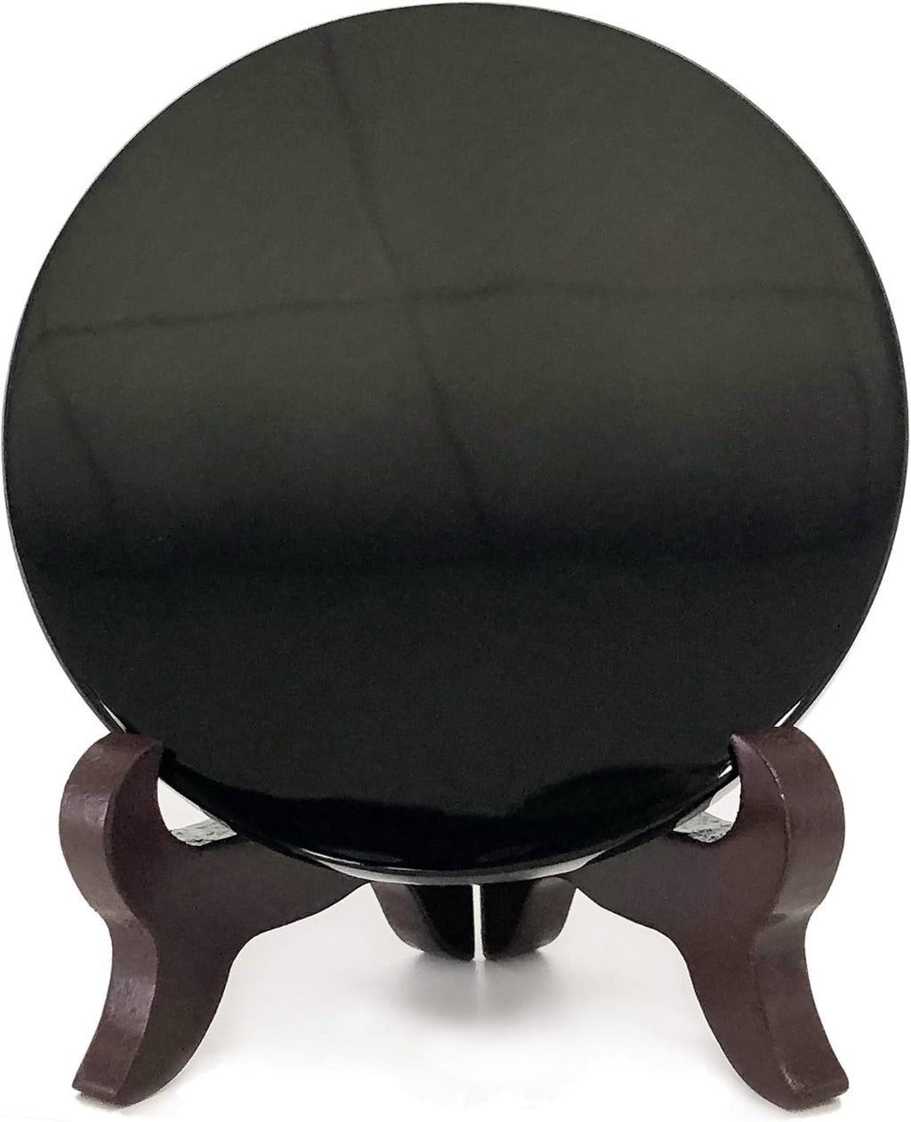 Black Obsidian Scrying Mirror with Wooden Stand | 100mm Divination & Meditation Tool
