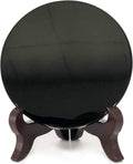 Black Obsidian Scrying Mirror with Wooden Stand | 100mm Divination & Meditation Tool