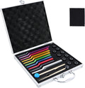 Chakra tuning fork set with mallets, bases, and optional aluminum case in multiple frequency and kit variations
