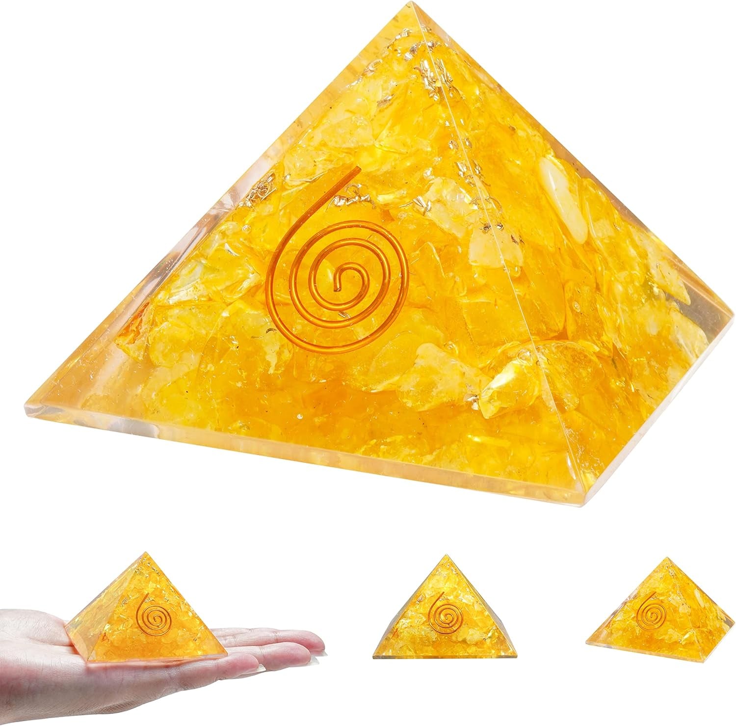 55Mm Orgone Pyramid Rainbow Moonstone Protection Crystals Reiki Healing Stones, Organite Pyramid for Good Luck Gift for Women Men Gemstone Crystal Chakra Charm Orgone Generator Orgonite Collection