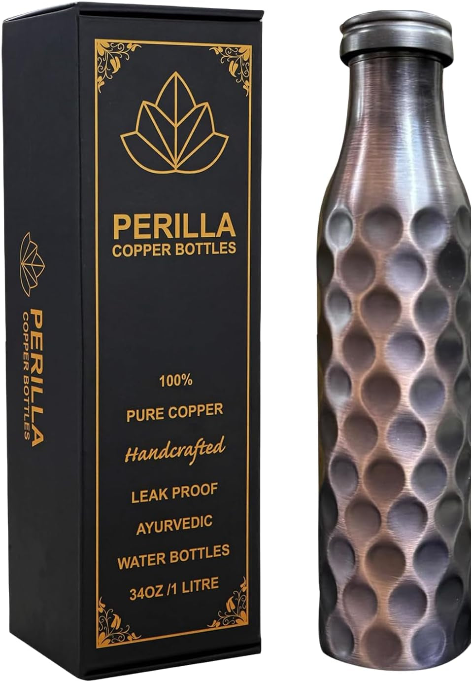 Mystic Copper Vessel – 34 oz Ayurvedic-Inspired Water Bottle 100% Pure Copper | Handcrafted | Leak-Proof |Ready to Go