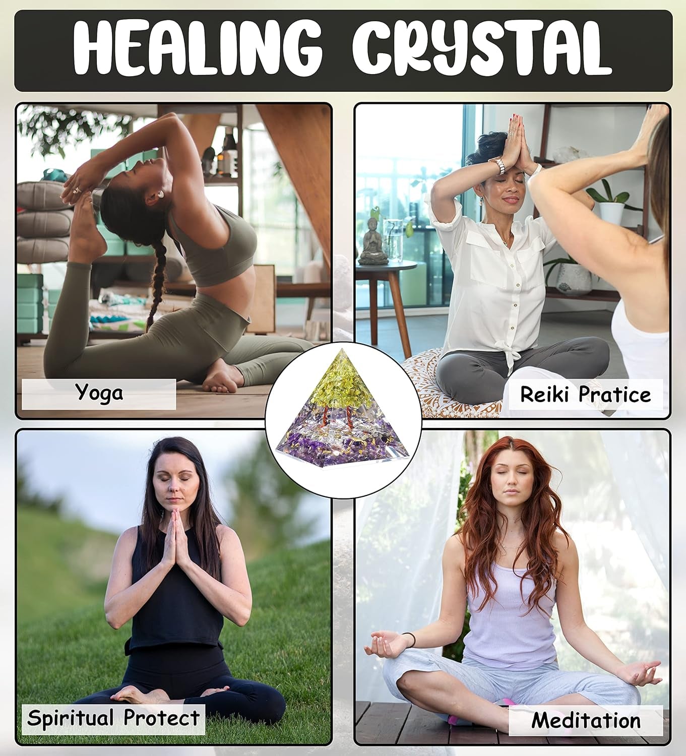 55Mm Orgone Pyramid Rainbow Moonstone Protection Crystals Reiki Healing Stones, Organite Pyramid for Good Luck Gift for Women Men Gemstone Crystal Chakra Charm Orgone Generator Orgonite Collection