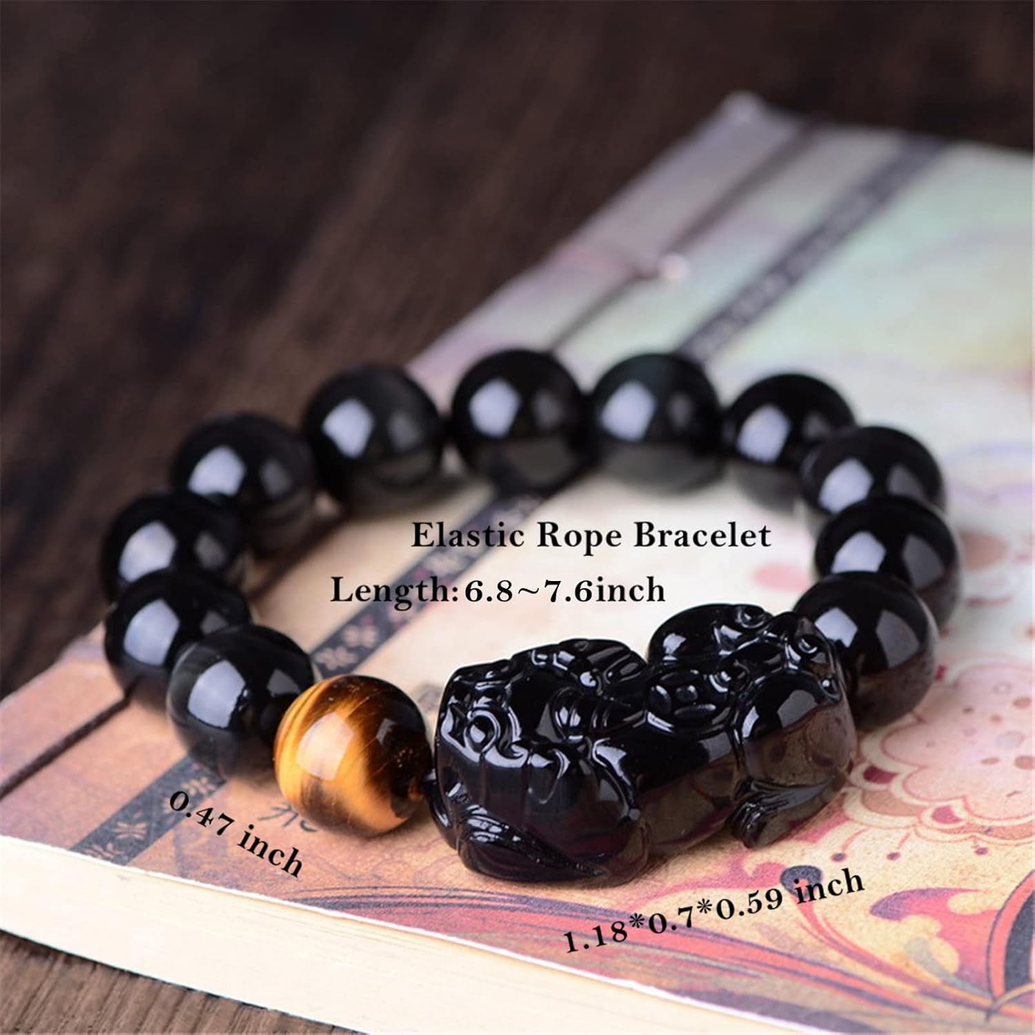 Black Obsidian & Tiger Eye Wealth Bracelet with Pixiu Charm | Feng Shui Protection & Abundance