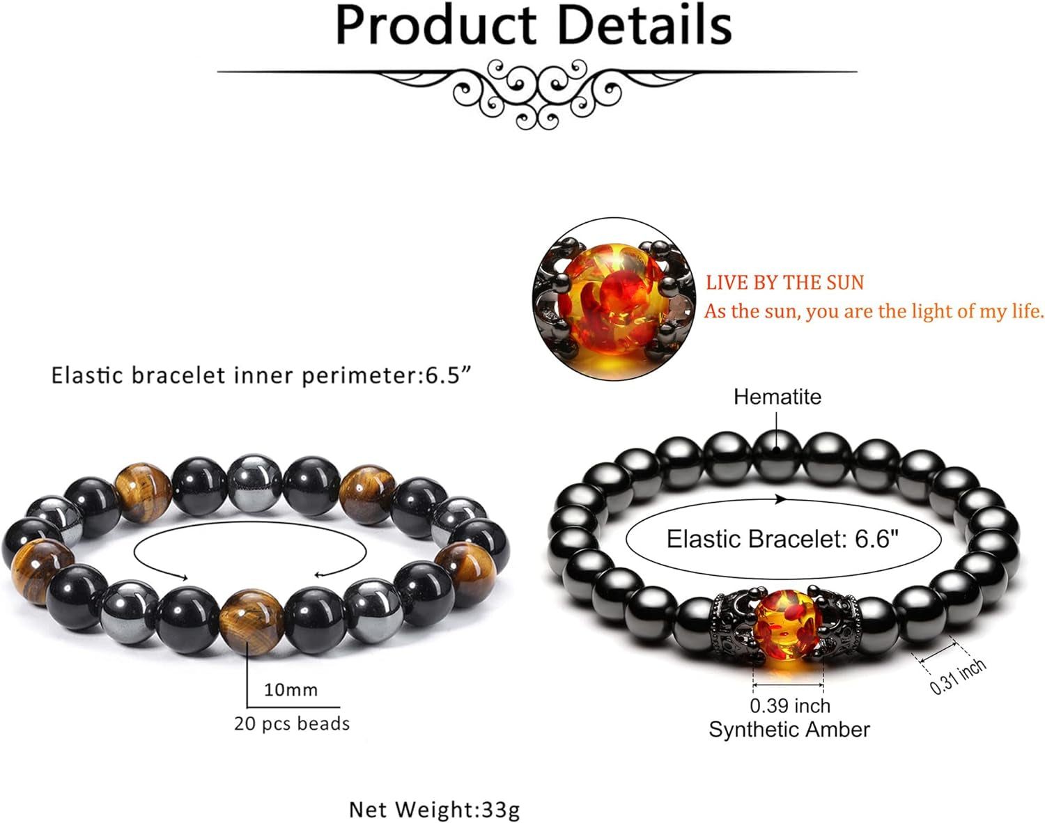 Hematite, Black Obsidian & Tiger’s Eye Gemstone Bracelet – Natural 10mm Beads for Men & Women – Protection & Good Fortune