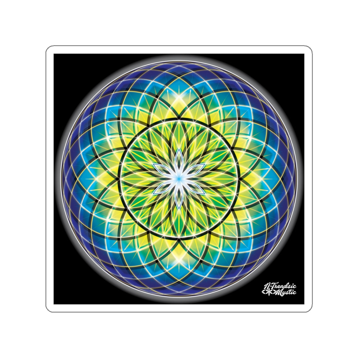 Colorful mandala design with concentric circles on a black background