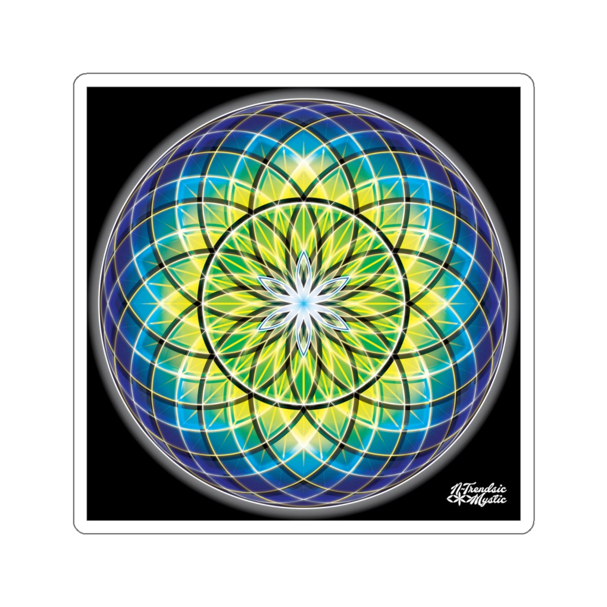 Colorful mandala design with concentric circles on a black background