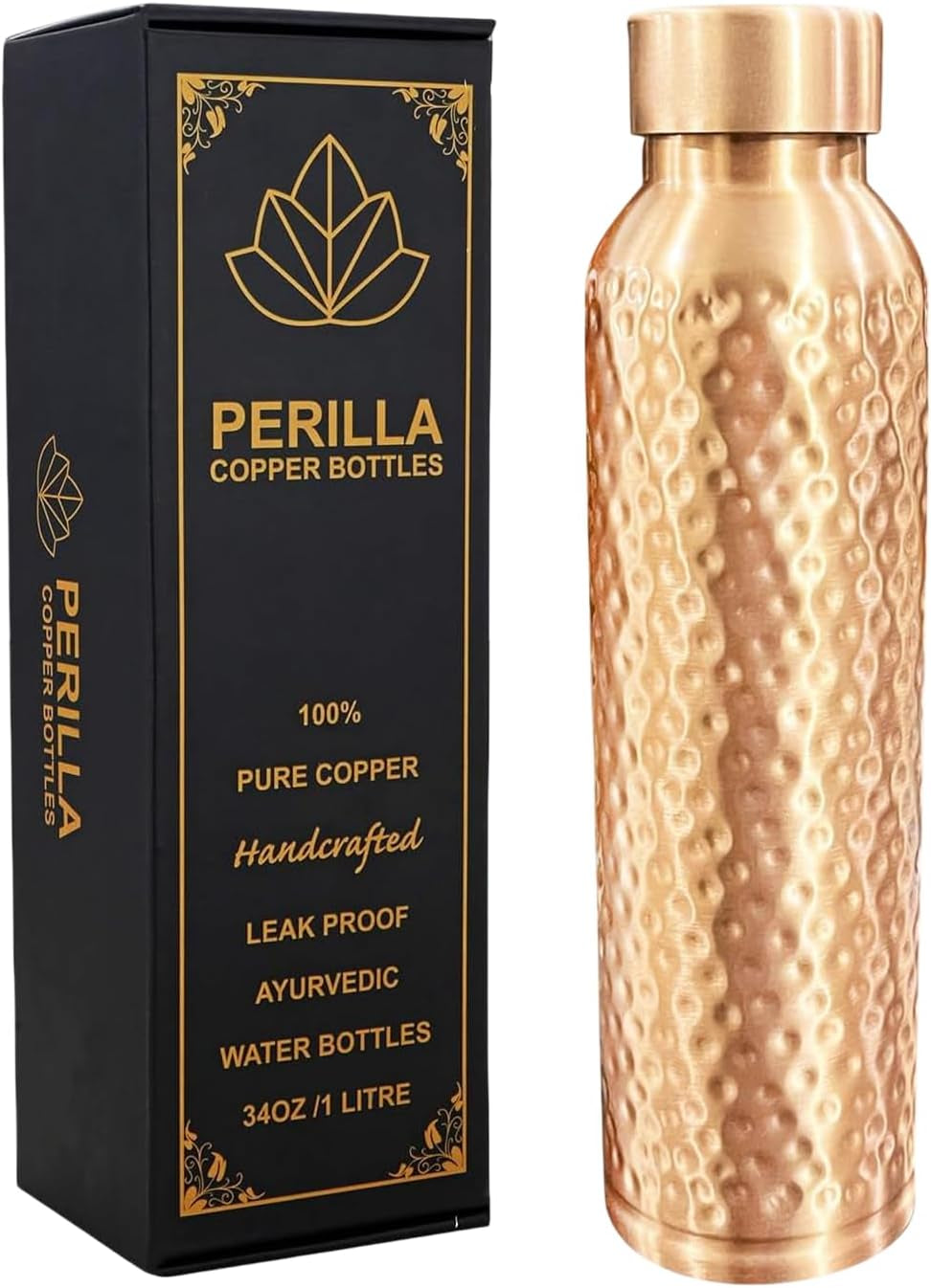Mystic Copper Vessel – 34 oz Ayurvedic-Inspired Water Bottle 100% Pure Copper | Handcrafted | Leak-Proof |Ready to Go