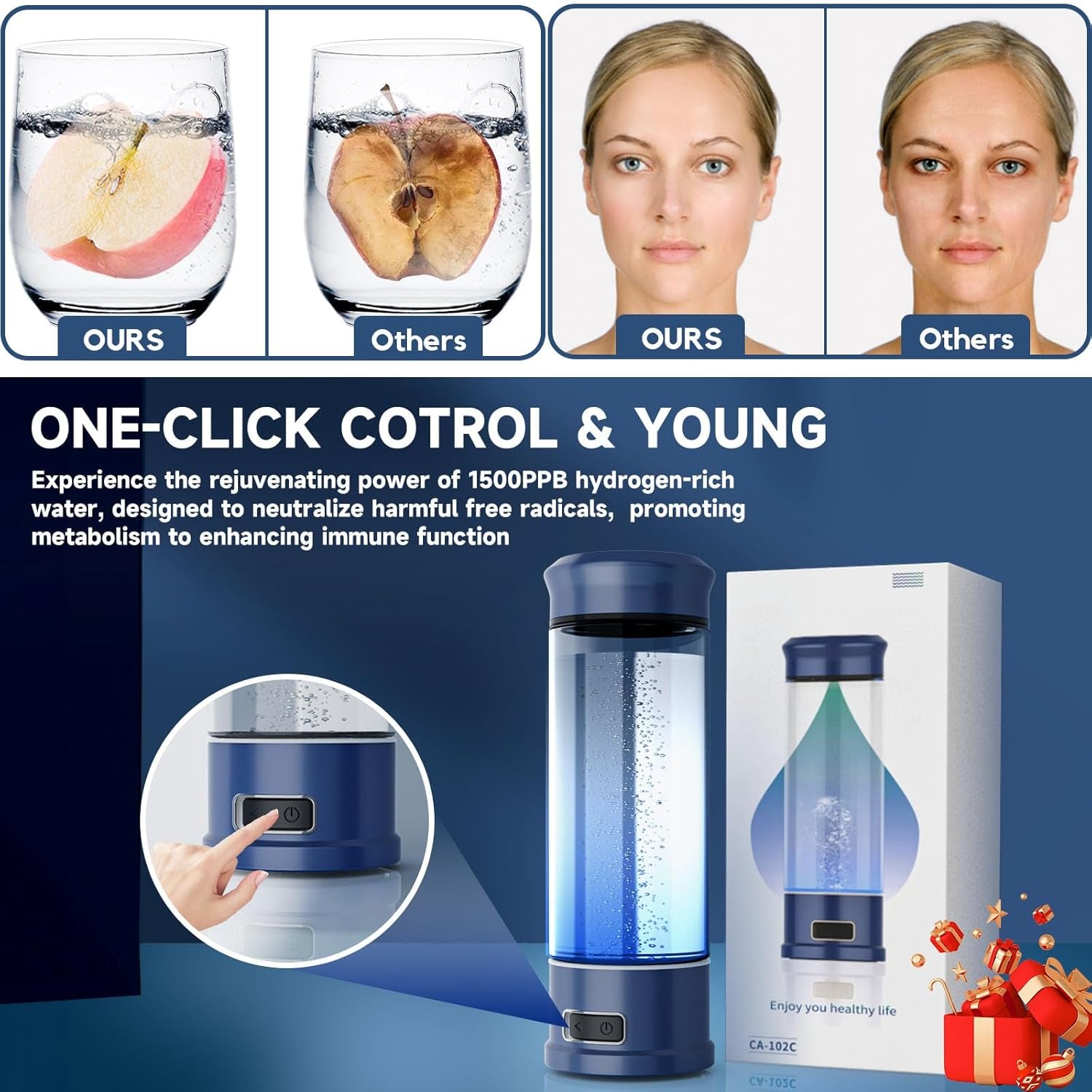 Hydrogen Water Bottle | 5-Min Smart Ionizer with SPE/PEM Tech
