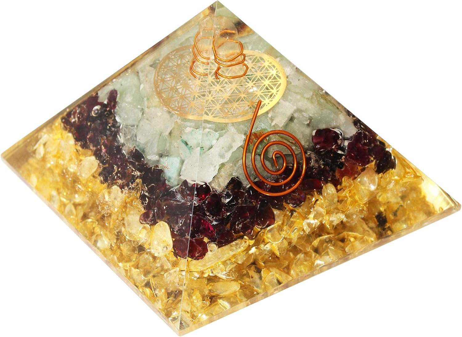 55Mm Orgone Pyramid Rainbow Moonstone Protection Crystals Reiki Healing Stones, Organite Pyramid for Good Luck Gift for Women Men Gemstone Crystal Chakra Charm Orgone Generator Orgonite Collection