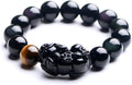 Black Obsidian & Tiger Eye Wealth Bracelet with Pixiu Charm | Feng Shui Protection & Abundance