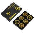Set of 6 nano-technology quantum shield stickers for EMF and 5G protection. Gold sacred geometry design for phones, laptops, and electronics.