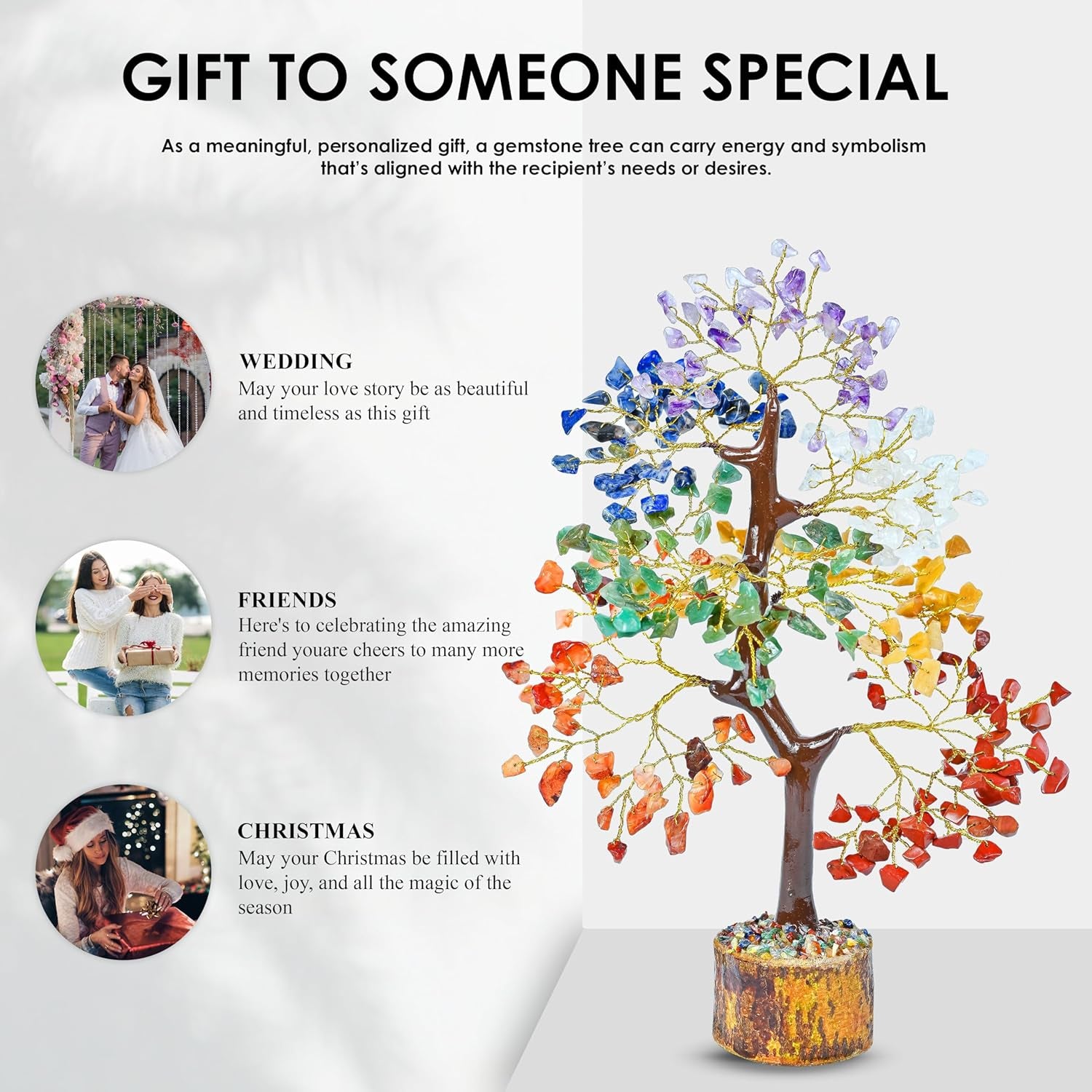 7 Chakra Tree of Life - Crystal Tree for Positive - Gemstone Tree - Seven Chakra Tree Spiritual Wisdom Feng Shui Tree Decor - Handmade - Healing Tree - Attract Good Luck & Charm Gift