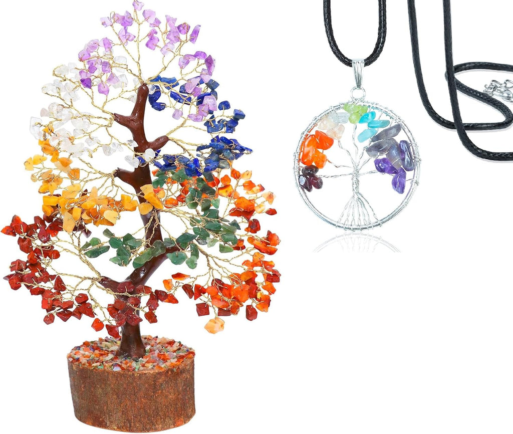 7 Chakra Tree of Life - Crystal Tree for Positive - Gemstone Tree - Seven Chakra Tree Spiritual Wisdom Feng Shui Tree Decor - Handmade - Healing Tree - Attract Good Luck & Charm Gift