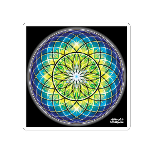 Mandala design with blue and green colors on a black background