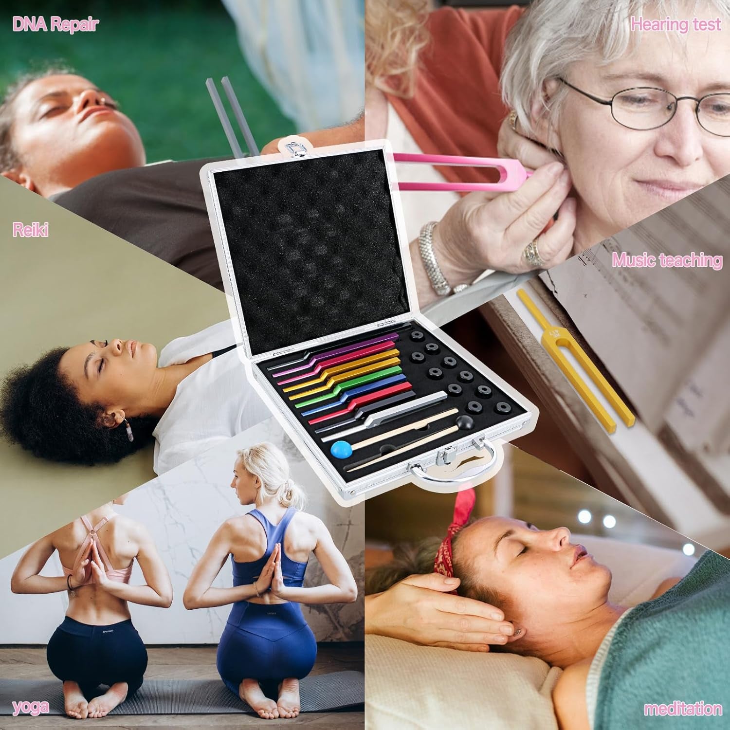 Chakra Tuning Fork Set – Sound Healing Instruments with Mallets, Bases & DNA Activation Frequencies