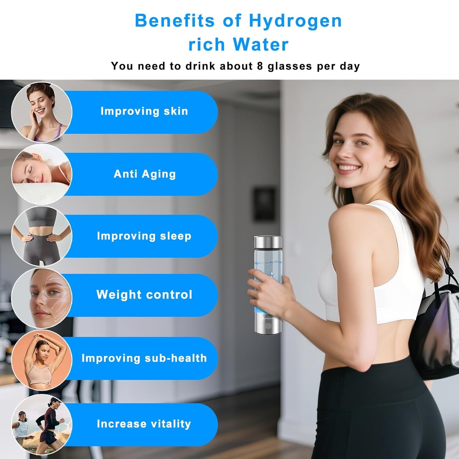 Hydrogen Water Bottle – Portable Ionizer with SPE PEM Tech | 420ml Borosilicate Glass, Rechargeable Base (2025 Upgrade)