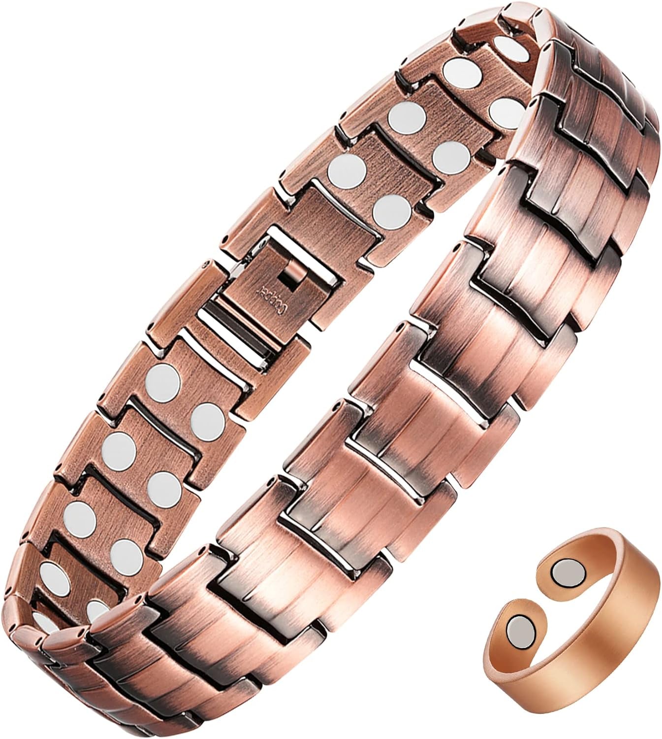 Copper Magnetic Bracelet Elegant 99.99% Solid Copper Bracelets with Double-Row Strong Magnets, Magnetic Field Therapy Jewelry (Black)