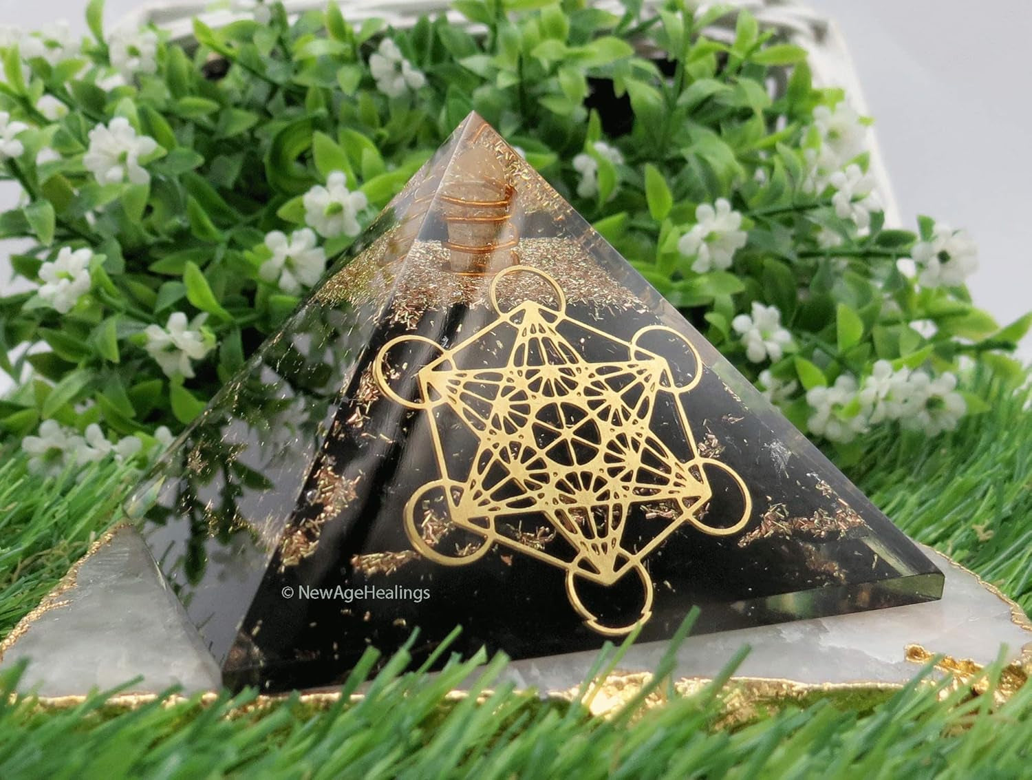 Large Orgone Pyramid | Shungite Metatron Orgonite Pyramid | EMF Protection & Positive Energy Generator for Meditation, Wellness & Home Decor