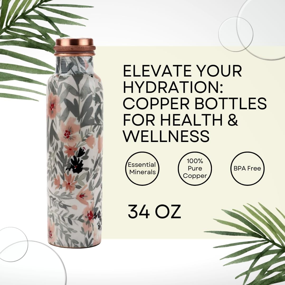 Mystic Copper Vessel – 34 oz Ayurvedic-Inspired Water Bottle 100% Pure Copper | Handcrafted | Leak-Proof |Ready to Go