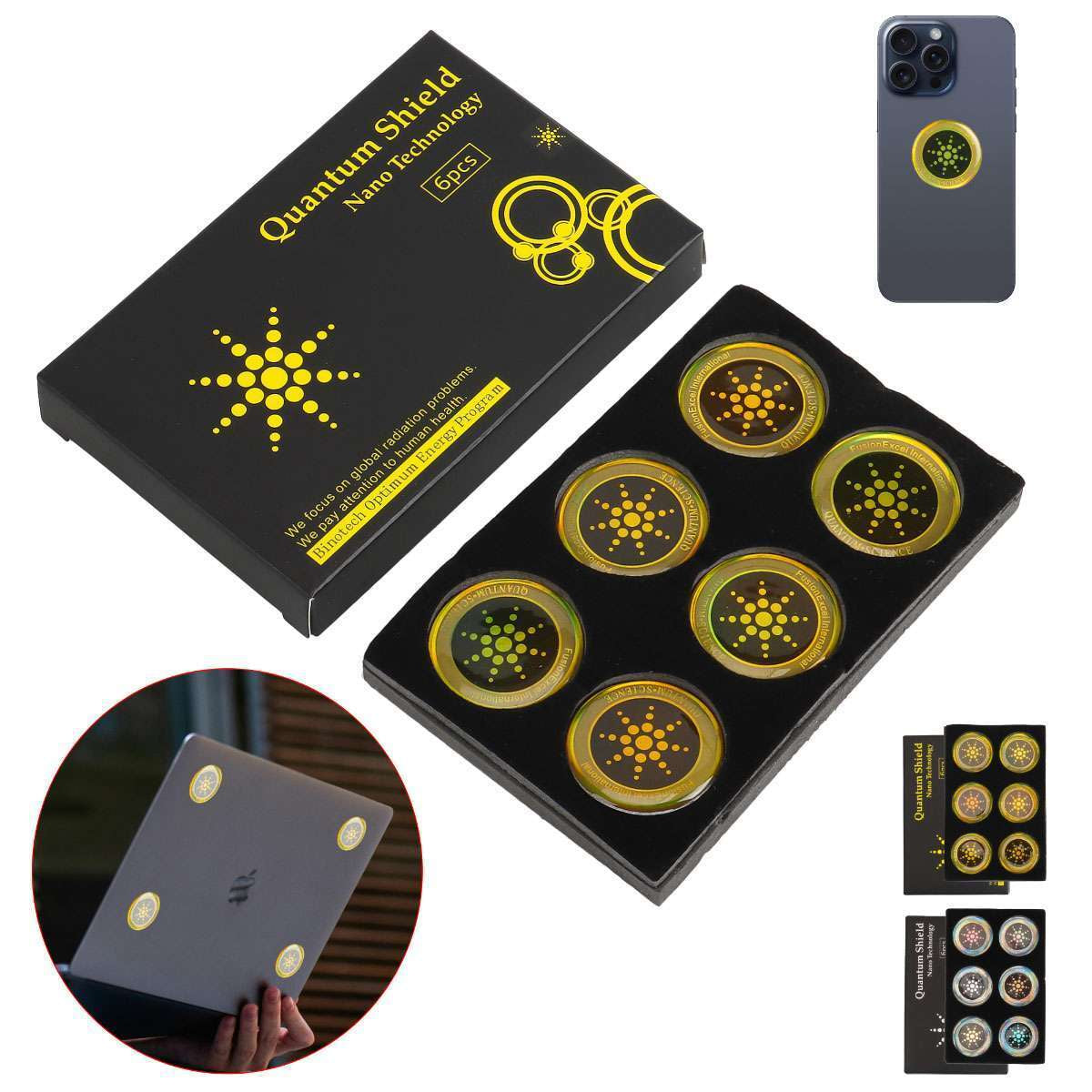 Quantum anti Radiation Shield 5G EMF Protection - Phones Laptops - 6 Stickers