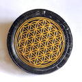 Obsidian Flower of Life Charging Coaster Plate – 4" Crystal Energy Dome for Water & Ritual Tools