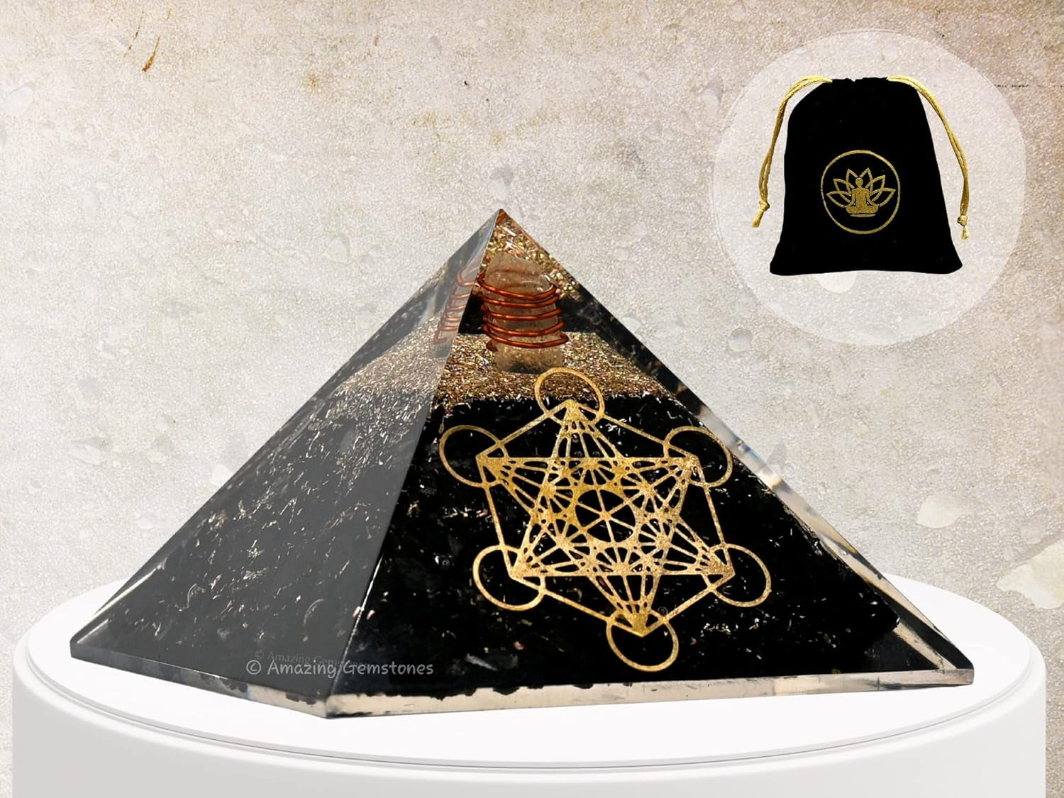 Large Orgone Pyramid | Shungite Metatron Orgonite Pyramid | EMF Protection & Positive Energy Generator for Meditation, Wellness & Home Decor