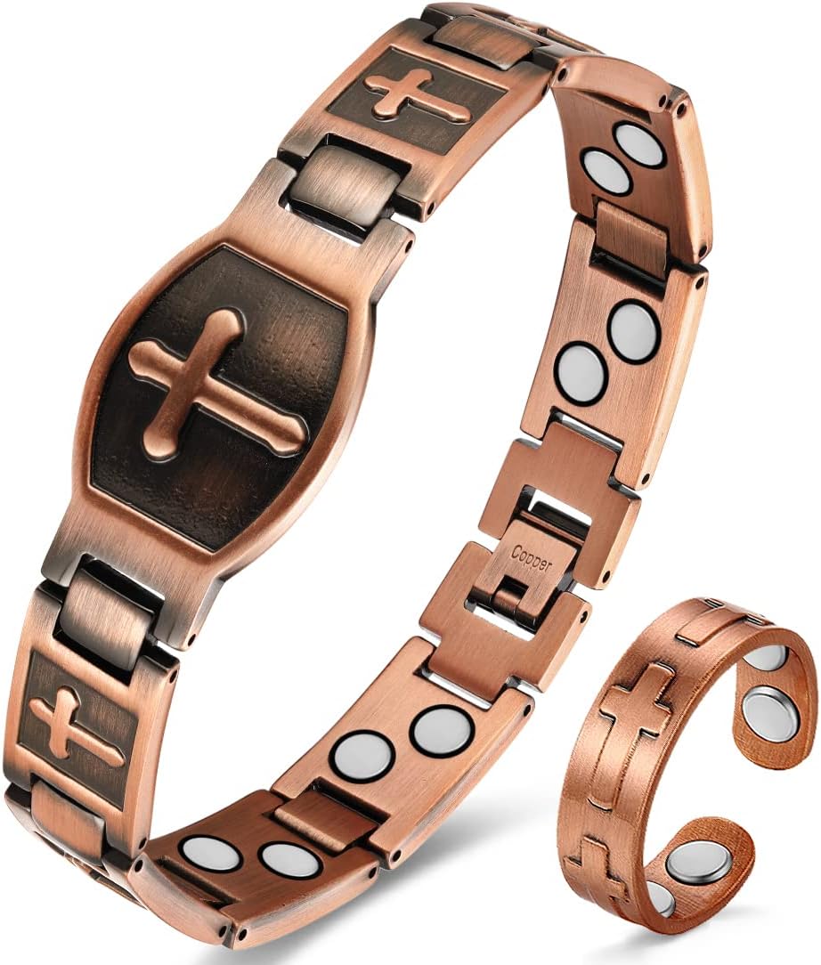 MagnaStyle 3X Copper Bracelet & Ring Set: Ultra-Strength Magnetic Jewelry for Men & Women