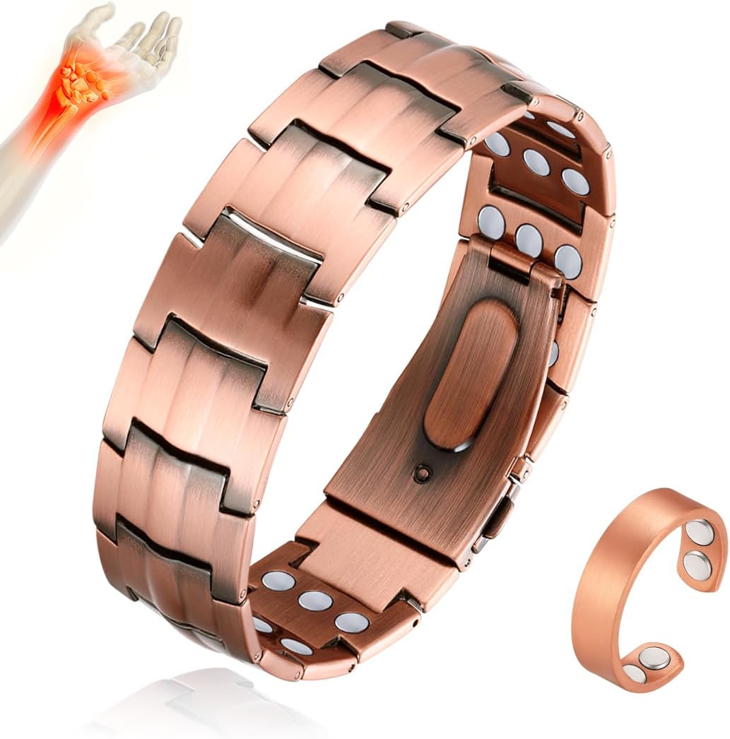 MagnaStyle 3X Copper Bracelet & Ring Set: Ultra-Strength Magnetic Jewelry for Men & Women