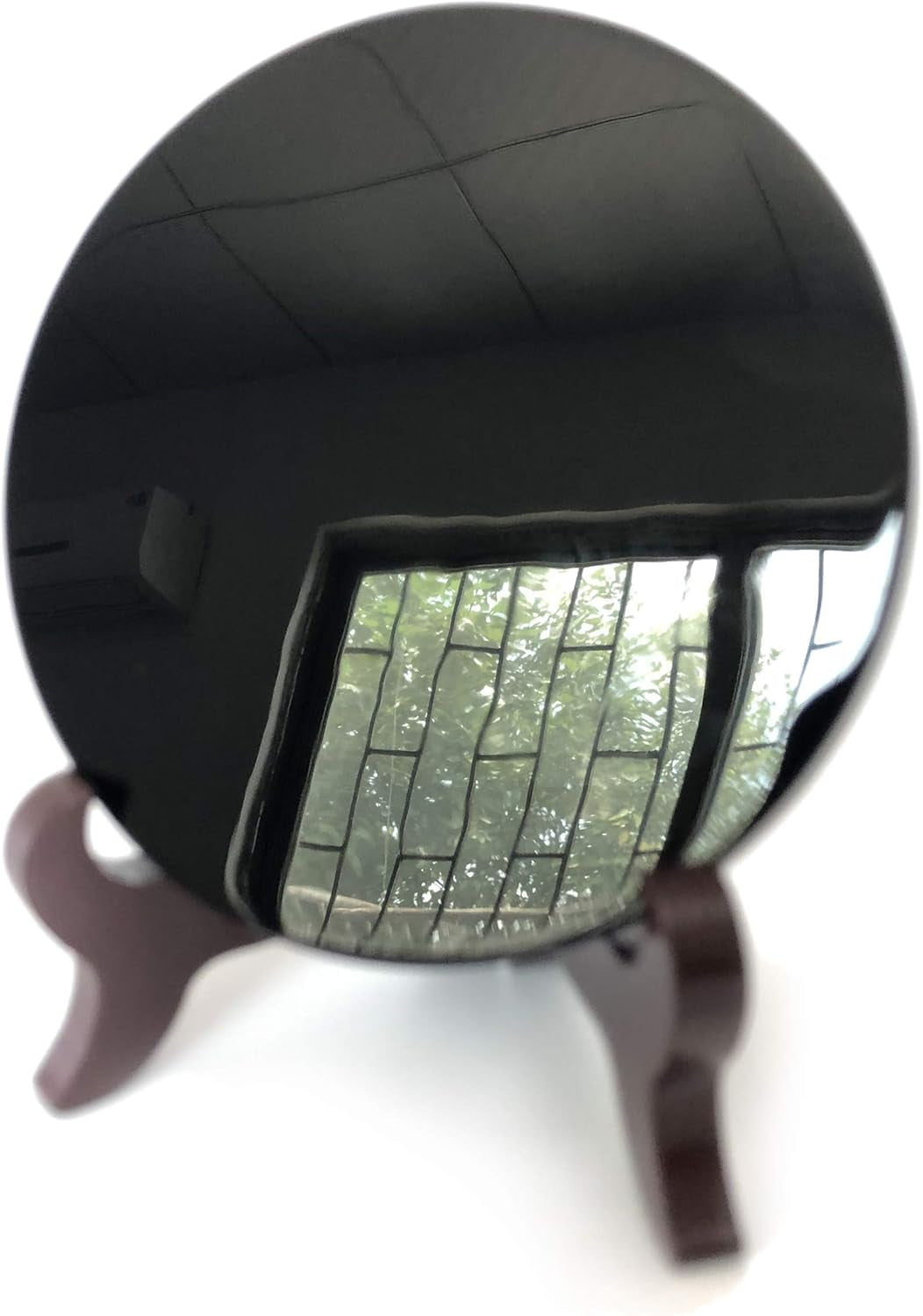 Black Obsidian Scrying Mirror with Wooden Stand | 100mm Divination & Meditation Tool