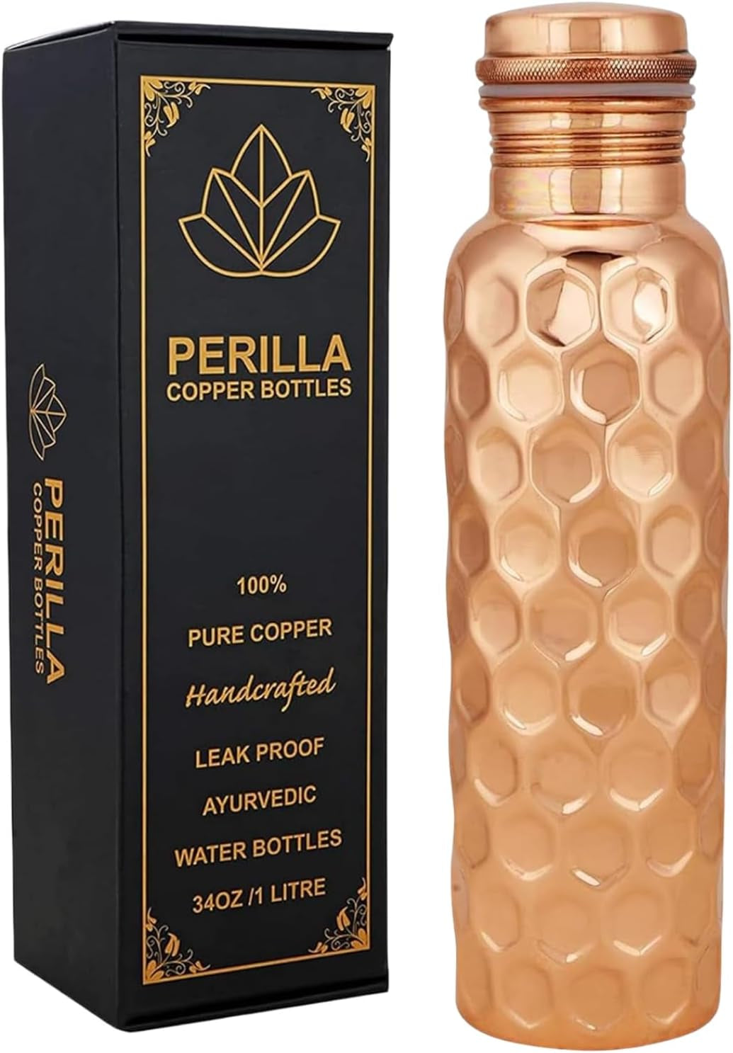 Mystic Copper Vessel – 34 oz Ayurvedic-Inspired Water Bottle 100% Pure Copper | Handcrafted | Leak-Proof |Ready to Go