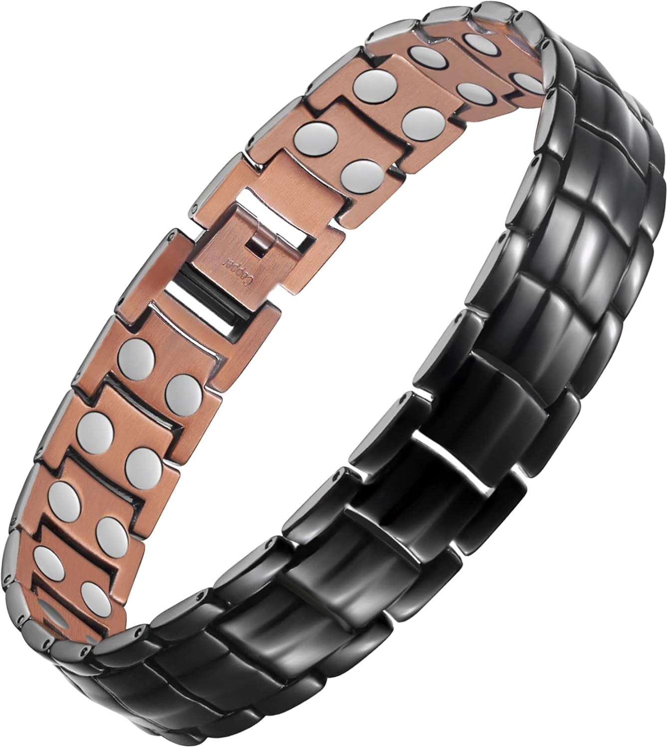 Copper Magnetic Bracelet Elegant 99.99% Solid Copper Bracelets with Double-Row Strong Magnets, Magnetic Field Therapy Jewelry (Black)