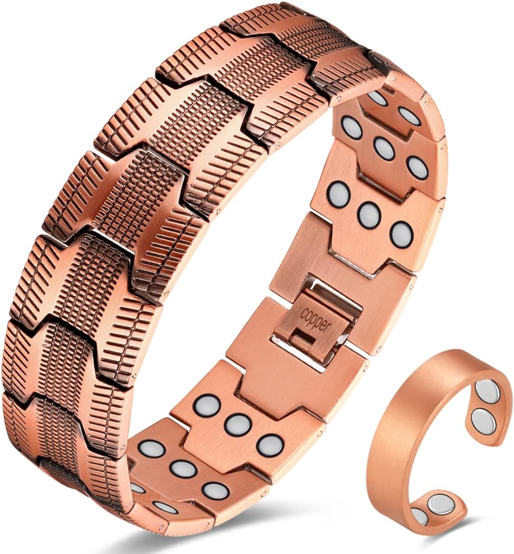 MagnaStyle 3X Copper Bracelet & Ring Set: Ultra-Strength Magnetic Jewelry for Men & Women