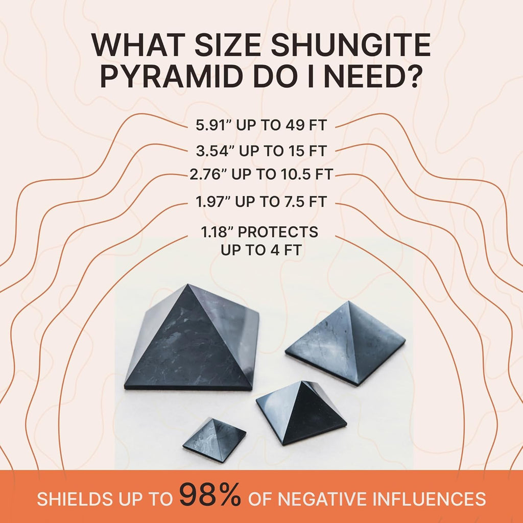 Authentic Shungite Pyramid – 2” Polished Crystal with Engraved Sacred Geometry | Energy Harmonizer & Spiritual Protection for Home, Office, and Meditation