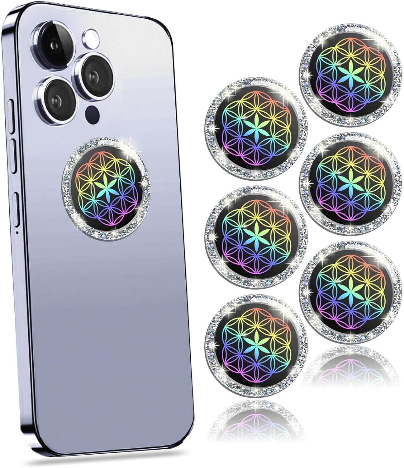 24K Gold & Silver Crystal Diamond Anti-Radiation Protection Stickers (6-Pack)