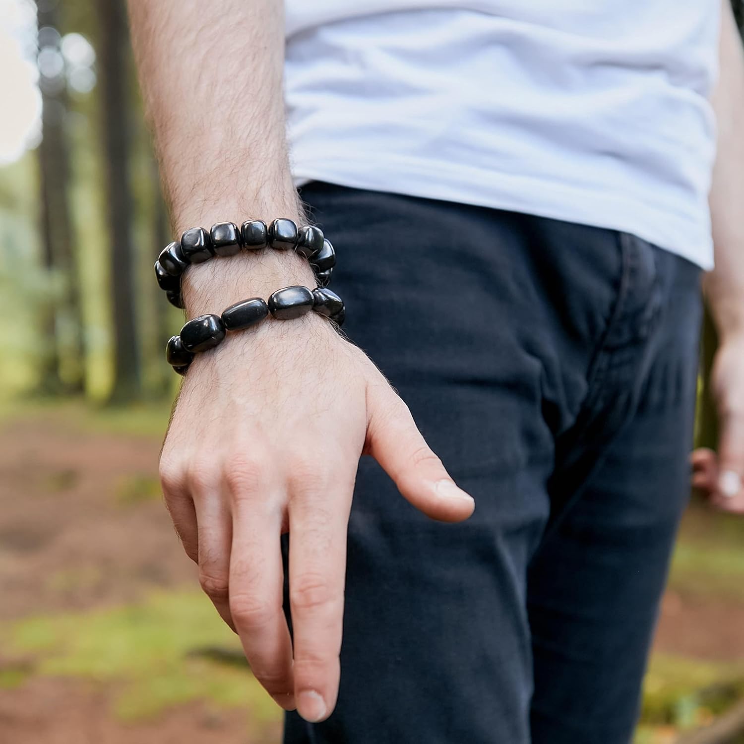 Authentic Shungite Bracelet – Natural Stone Jewelry for Energy Protection & Wellness | Unisex Stretch Bracelet for Balance & Grounding