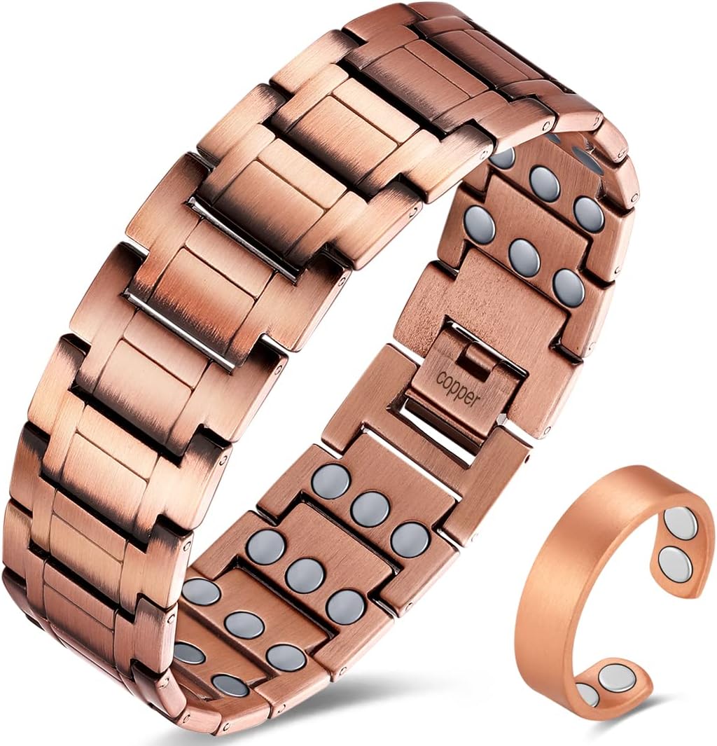 MagnaStyle 3X Copper Bracelet & Ring Set: Ultra-Strength Magnetic Jewelry for Men & Women