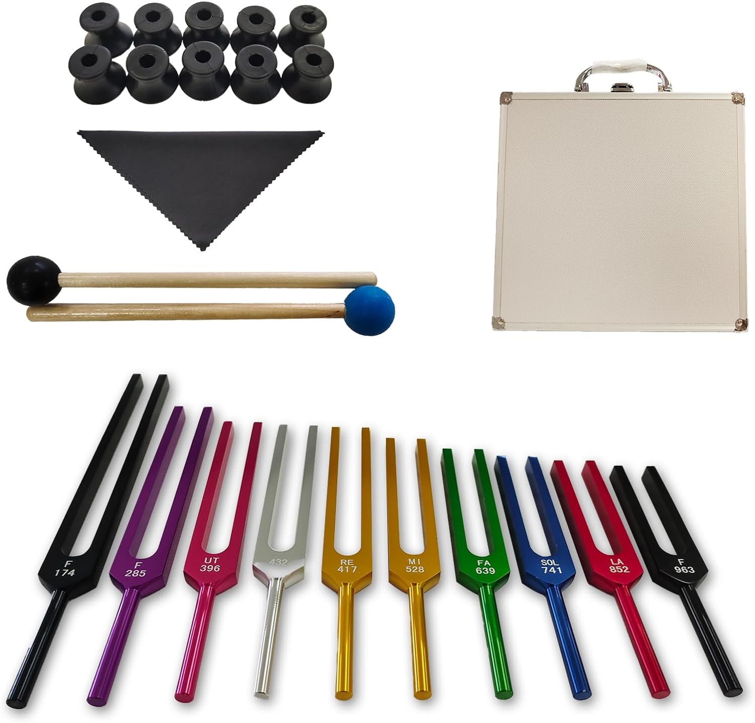 Ethereal Resonance tuning fork collection — weighted & unweighted healing forks with accessories for sound therapy and meditation