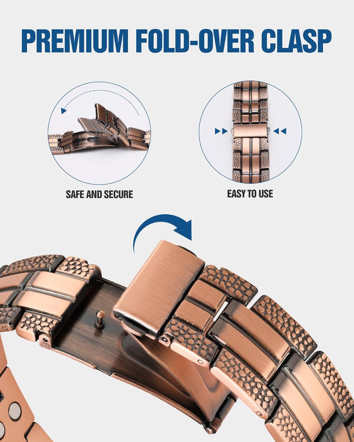 Copper Magnetic Bracelet – Stylish & Durable Wellness Accessory with Fold-Over Clasp & Adjustable Tool