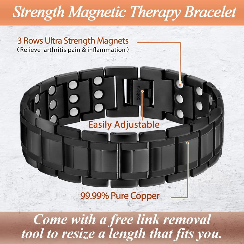 MagnaStyle 3X Copper Bracelet & Ring Set: Ultra-Strength Magnetic Jewelry for Men & Women
