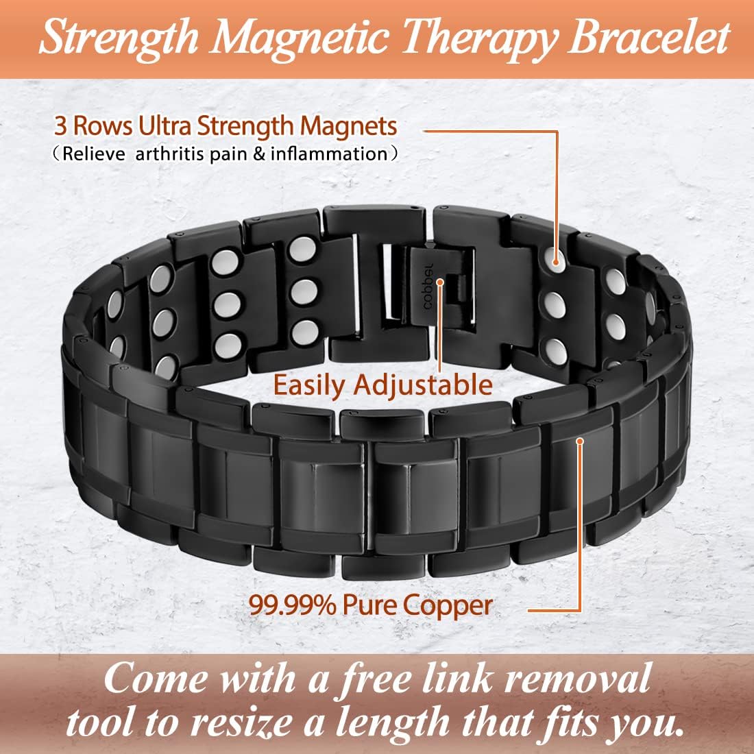 MagnaStyle 3X Copper Bracelet & Ring Set: Ultra-Strength Magnetic Jewelry for Men & Women