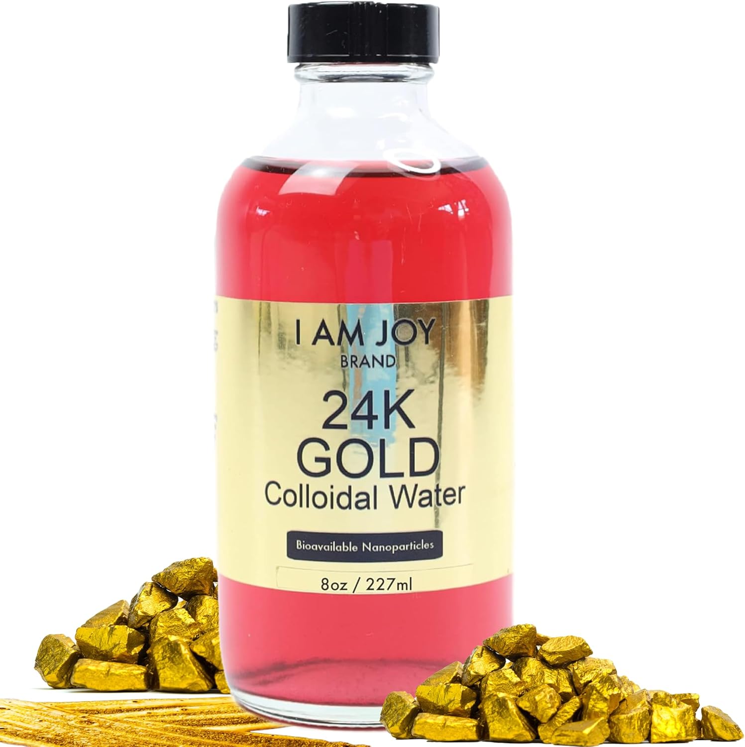 Golden Ruby Elixir — ruby-red liquid gold in dropper bottle, pure 24K colloidal gold suspended in distilled water