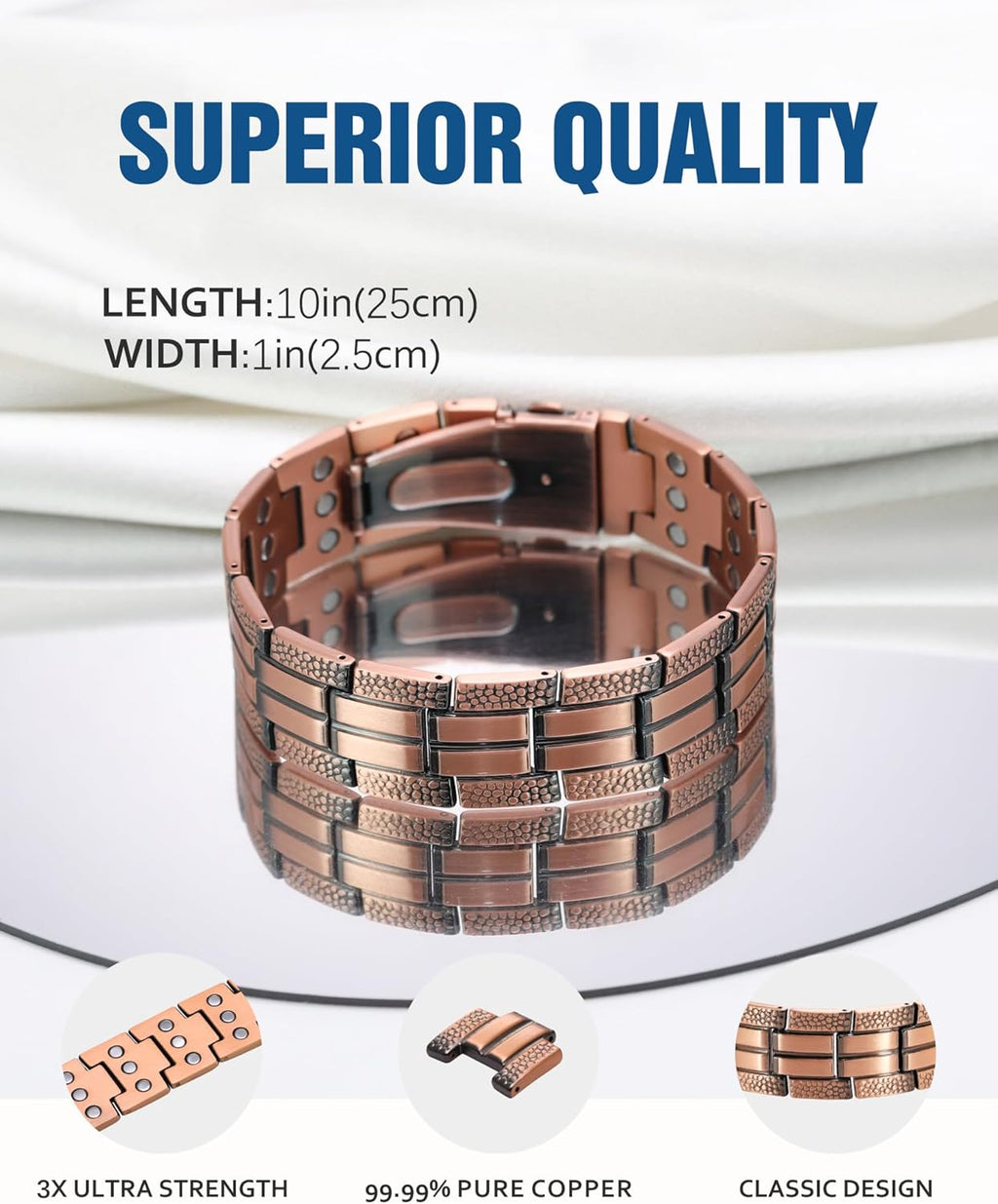 Copper Magnetic Bracelet – Stylish & Durable Wellness Accessory with Fold-Over Clasp & Adjustable Tool