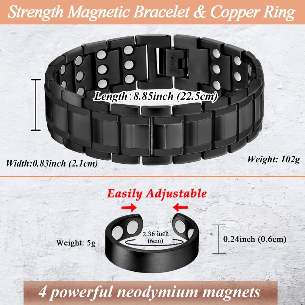 MagnaStyle 3X Copper Bracelet & Ring Set: Ultra-Strength Magnetic Jewelry for Men & Women