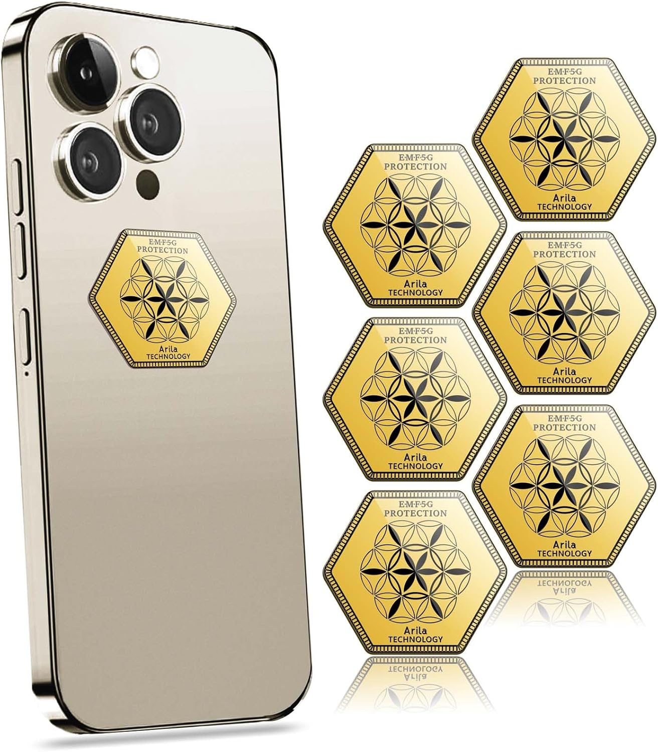 24K Gold & Silver Crystal Diamond Anti-Radiation Protection Stickers (6-Pack)
