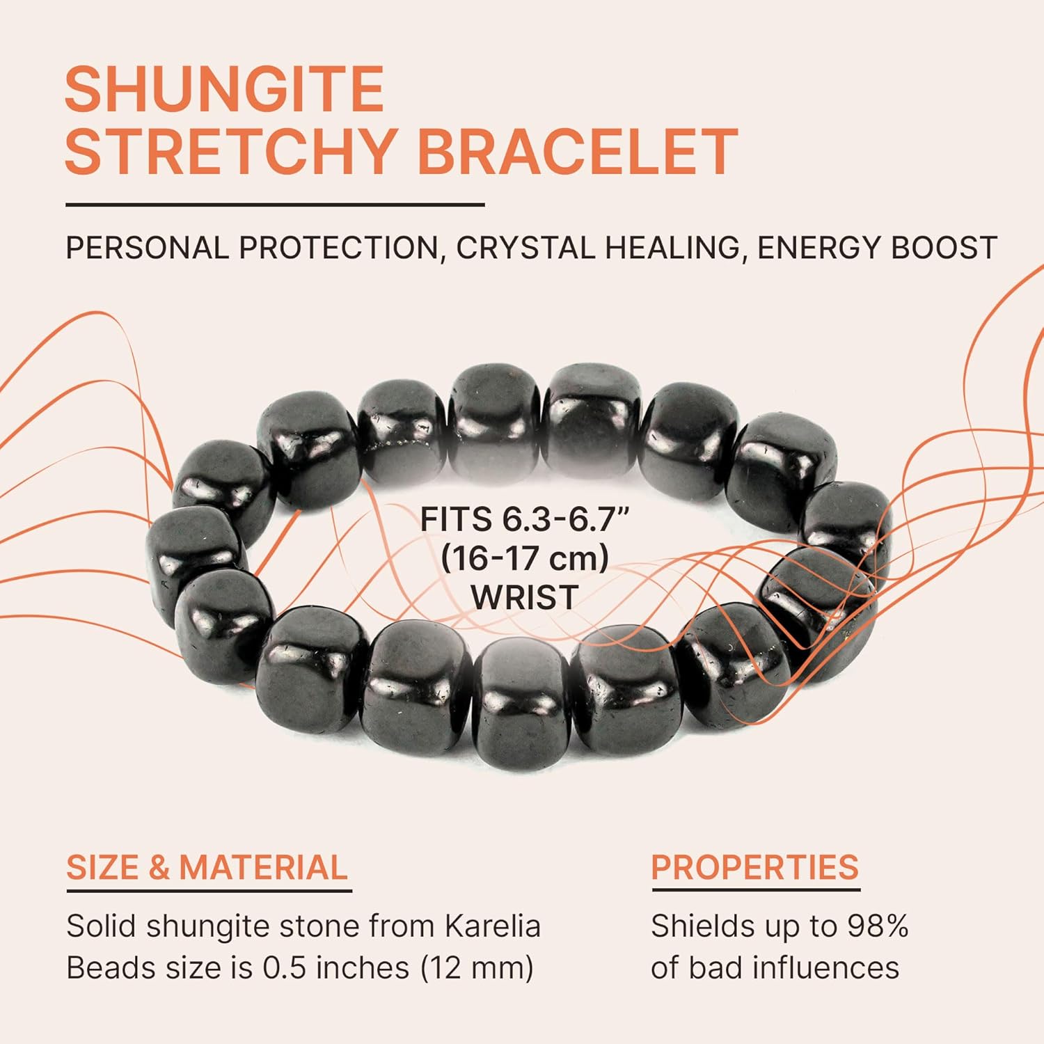 Authentic Shungite Bracelet – Natural Stone Jewelry for Energy Protection & Wellness | Unisex Stretch Bracelet for Balance & Grounding