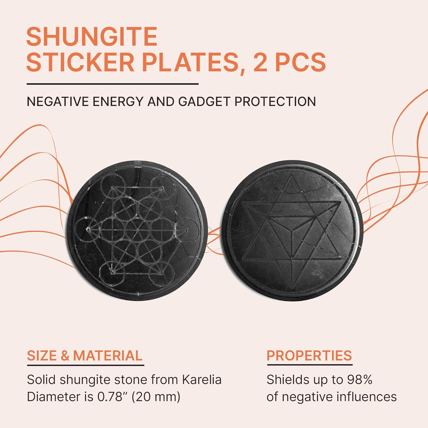 Shungite Protection Stickers | Sacred Merkaba & Metatron Engraved Round Plates for Electronic Decices & Gadgets