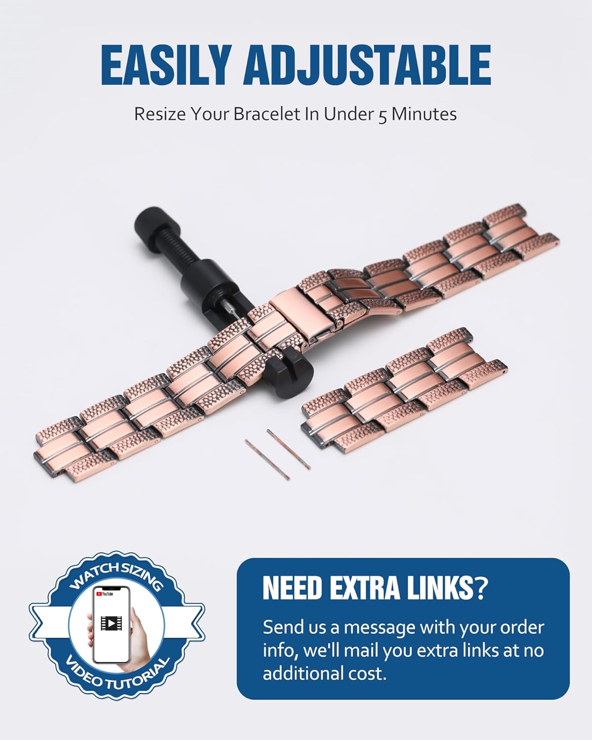 Men’s 3X Copper Magnetic Bracelet – Stylish & Durable Wellness Accessory with Fold-Over Clasp & Adjustable Tool