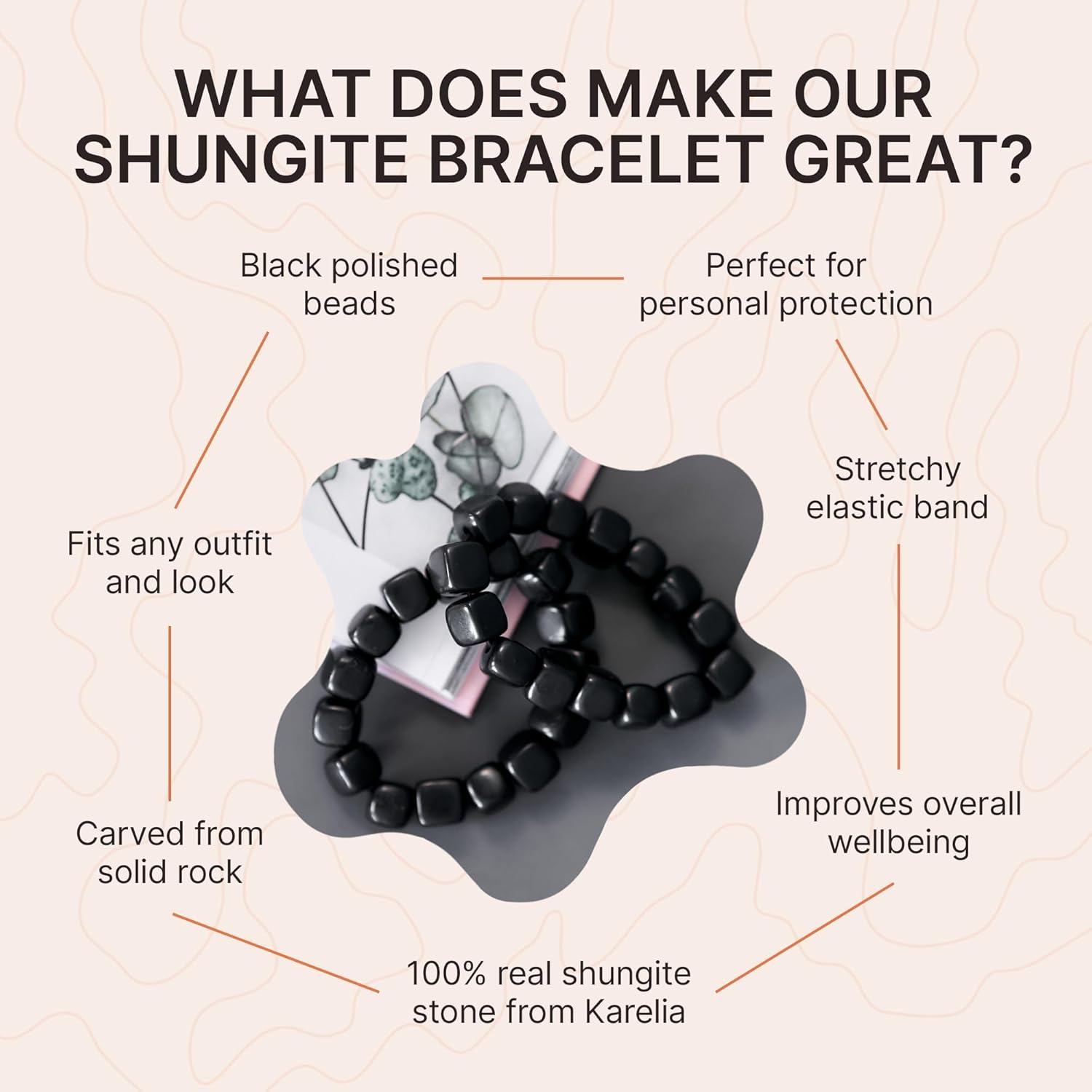 Authentic Shungite Bracelet – Natural Stone Jewelry for Energy Protection & Wellness | Unisex Stretch Bracelet for Balance & Grounding