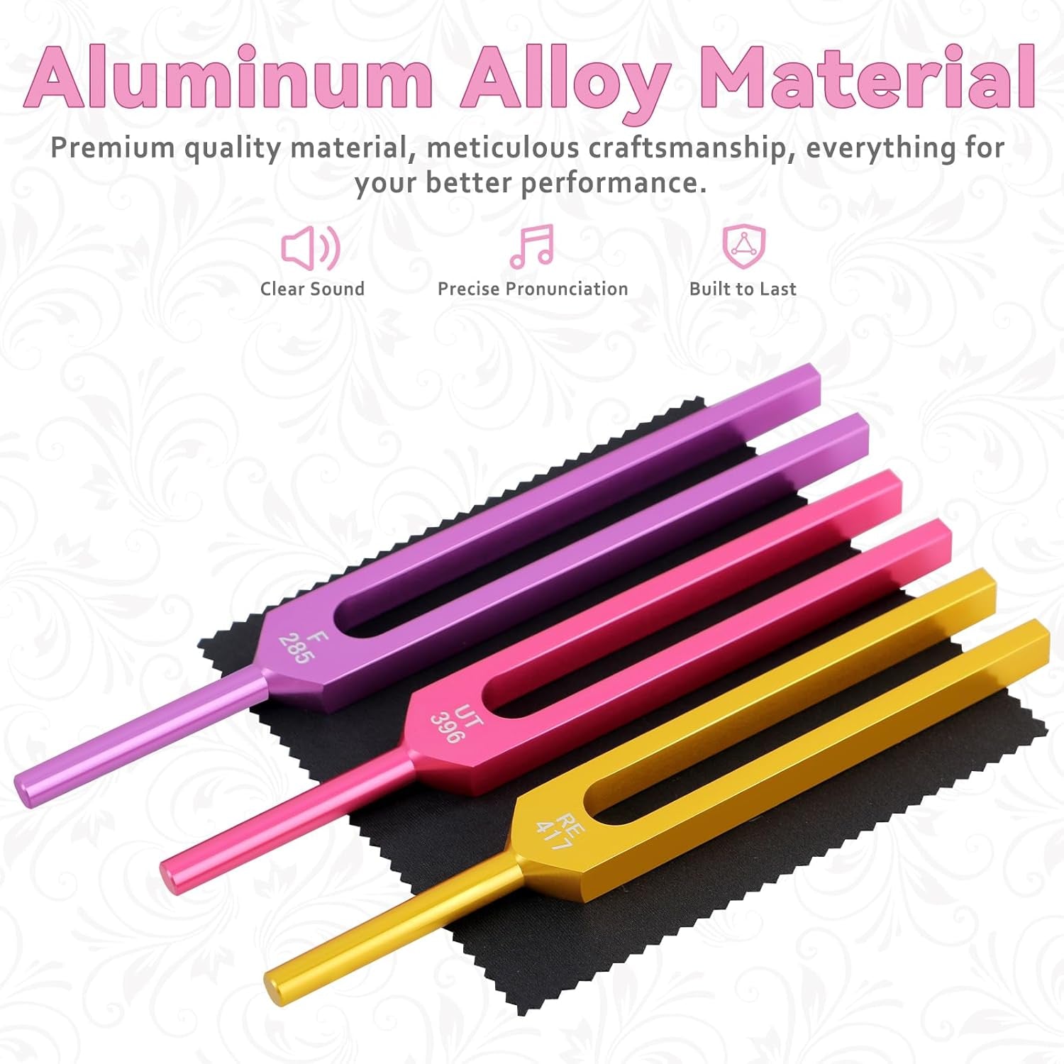 Chakra tuning fork set with mallets, bases, and optional aluminum case in multiple frequency and kit variations